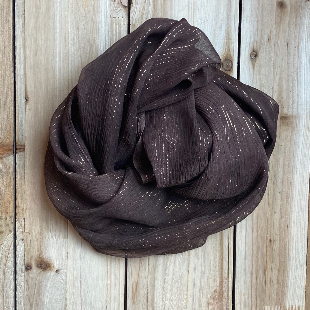 Chocolate lurex striped silk chiffon scarf fancy